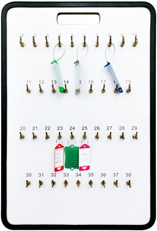 Masonite Key Holder Wall Mount with 38 Spring-Lock Hooks 16" × 23-1/2" – Wall Mounted Key Organizer Board with Metal Trim and Handle – Dealership, Office, Garage Key Rack Cabinet - Pack of 1