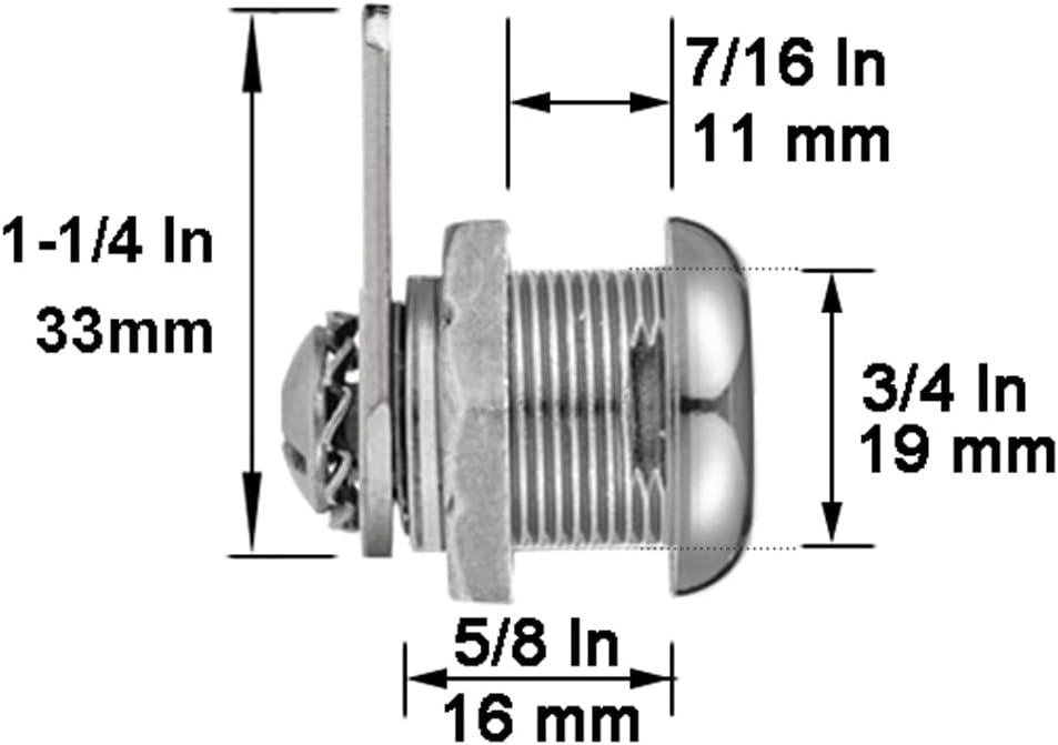 Cabinet Cam Locks Keyed Alike, 5/8” Cylinder Cam Locks for Tool Box RV Compartment Mailbox Vending Machine Drawer File Cabinet, Fits 3/8” Max Panel Thickness, Chrome Finish with 3 Cams and 2 Keys