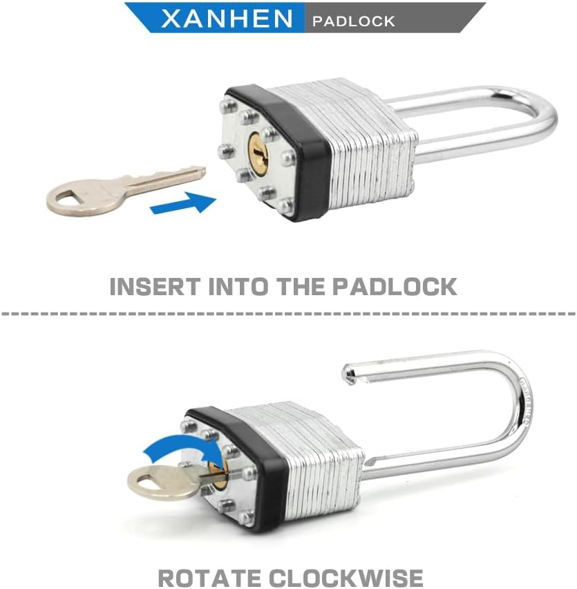 Lock Outdoor Padlocks, Key Lock, Padlocks with Same Key - Laminated Steel Keyed Padlocks with Long Shackle, 60 Pack, for Hasp Latch, Sheds, Fences, Storage Locker, School, Gym