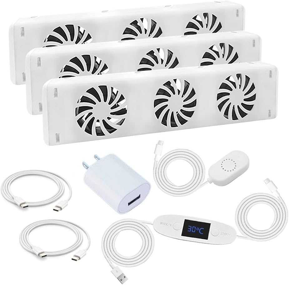 Smart Radiator Fan Heater with 3 Quiet Cooling Fans, Automatic Thermostat Control, Energy-Efficient Warm Air Circulation, Compatible with 50-120cm Radiators, Temperature Display(MXRV-01)