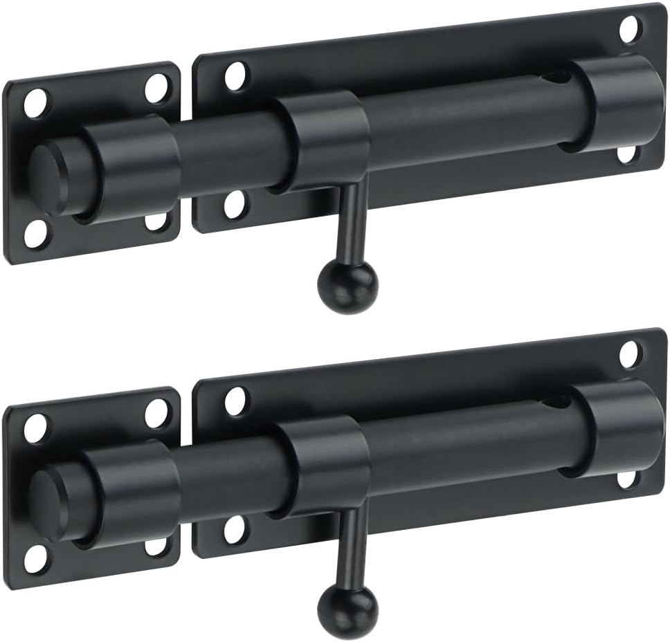 Alise 2 pcs Barrel Bolt Latch,Padlock-Style Slide Bolt Latch, 6 inch Heavy Duty SUS304 Stainless Steel Slide Lock for Wooden Fence,Barn Door,Interior or Outdoor DoorMatte Black