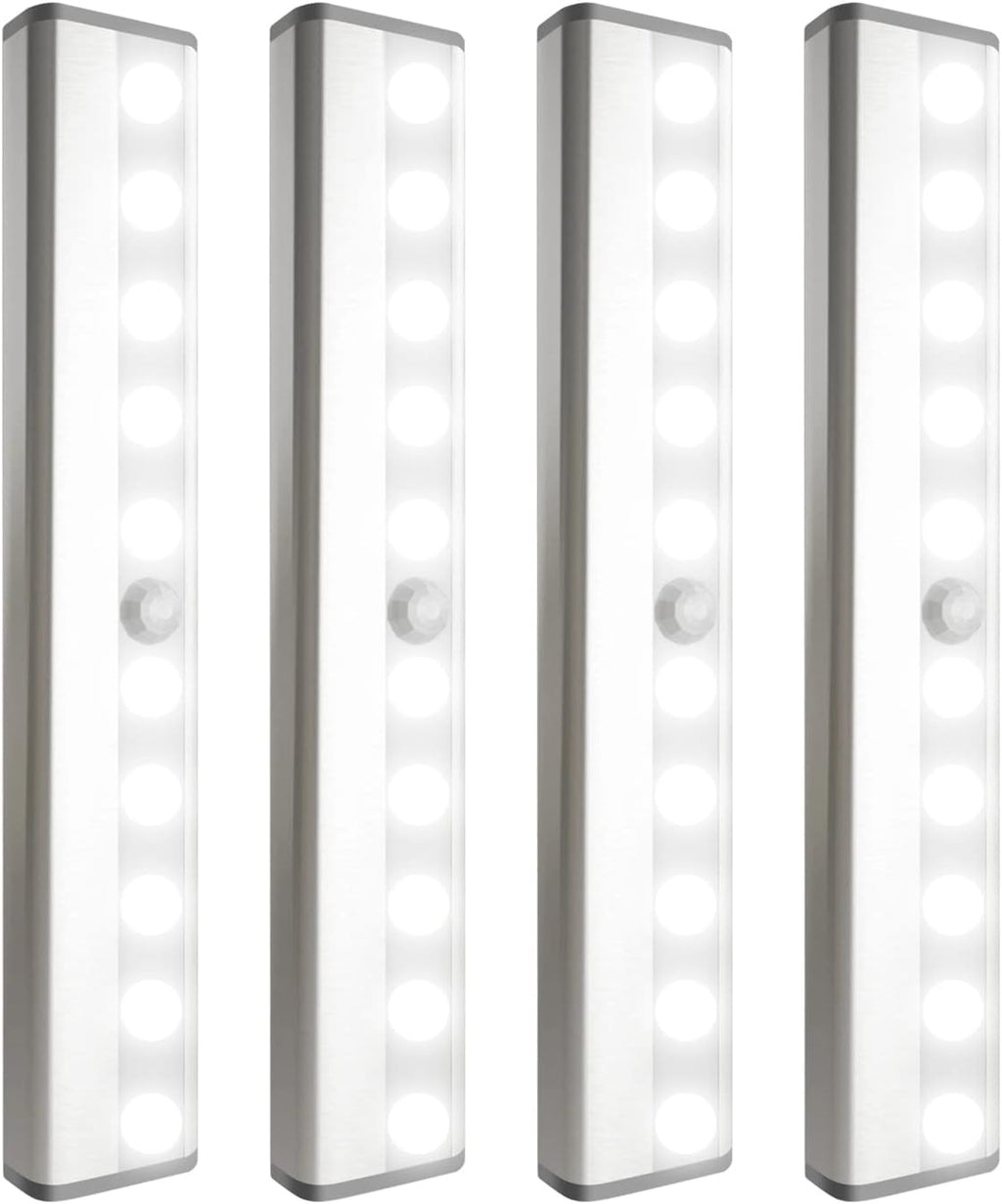 4 Pack LED Motion Sensor Lights, 10 LED Closet Battery Operated Lights, Stick-On Anywhere Magnetic Night Light Bar, Led Safe Light Indoor for Closet Stairs Wardrobe