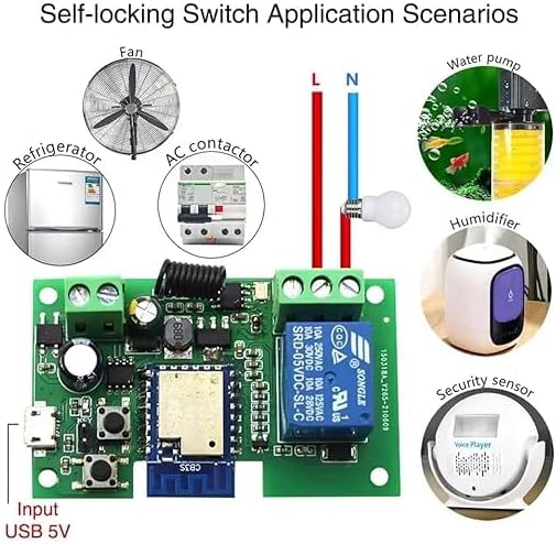 Tuya 1CH Smart Life WiFi Momentary Inching Relay Self-Locking Switch Module,DC 7-32V/USB 5V WiFi RF Bluetooth Relay,DIY Smart Home,Compatible with Alexa Goolge Home