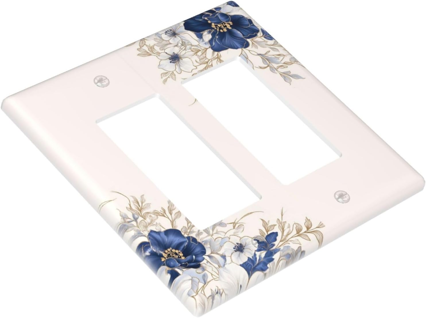 Decorative Outlet Covers Rustic Blue Beige Flower Peony Floral 2 Gang Light Switch Cover Plate Double Rocker Wall Plates for Electrical Outlets Switch Plate Covers for Bedroom Home Decor