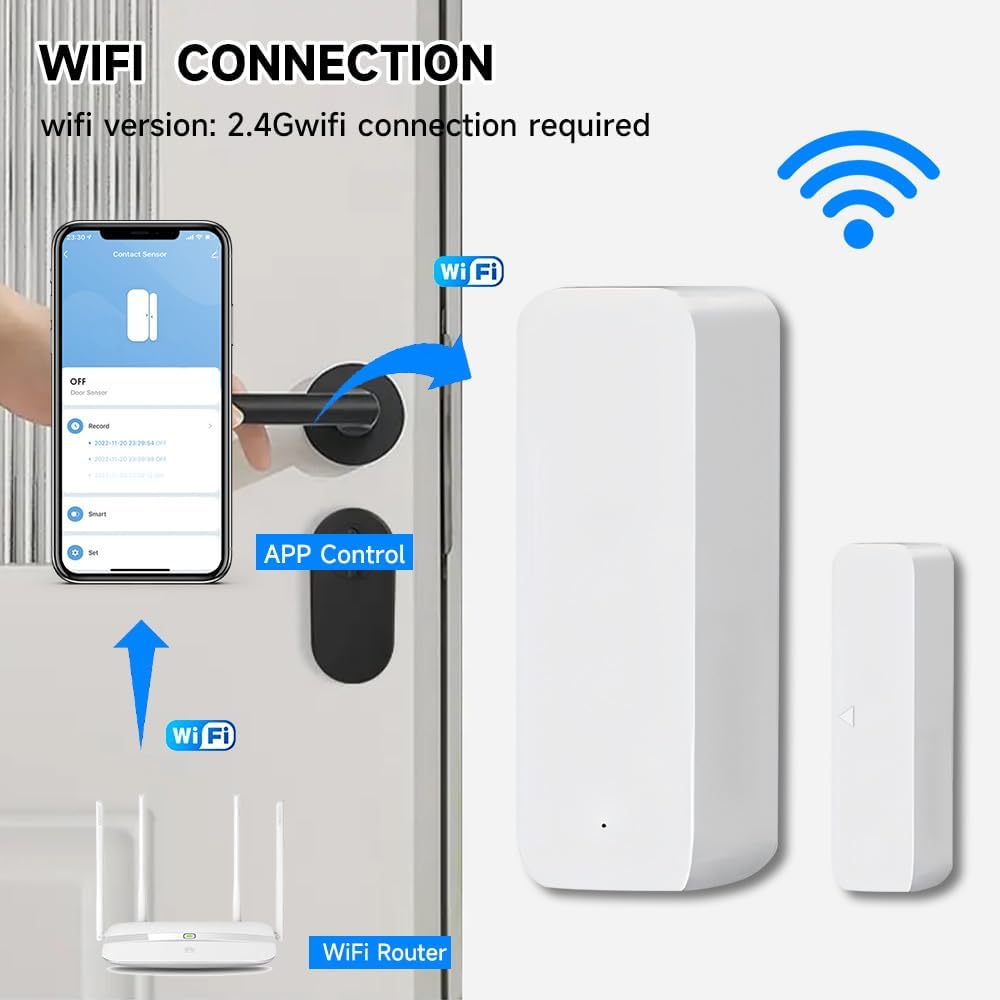 WiFi Door Window Sensor,Smart Door Open/Closed Detector with App Alert,Wireless Entry Detector Sensor Alarm for Home Security&Automation (1Pack)