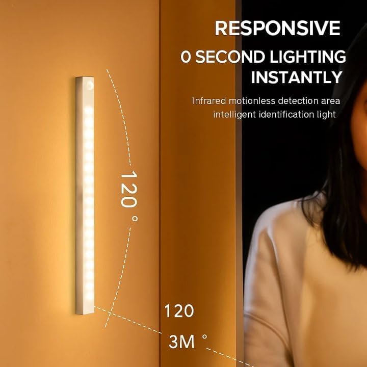 Punch-Free Smart Sensor Magnetic Rechargeable Led Lights, Sensor Magnetic Rechargeable Led Lights, Under Cabinet Lights, for Stairs,Wardrobe,Cabinet (White Light, 10cm/3.9in)