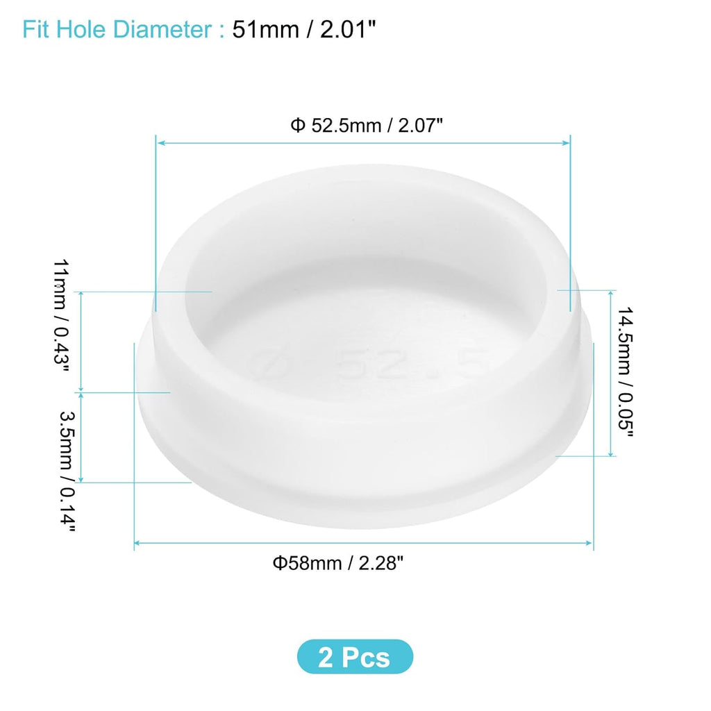 uxcell 2Pcs Silicone Hole Plug, Waterproof Round Rubber Stoppers Bottle Seal Plugs Tube Pipe End Caps for 51mm/2.01" Hole for Bathtub Bottle, White