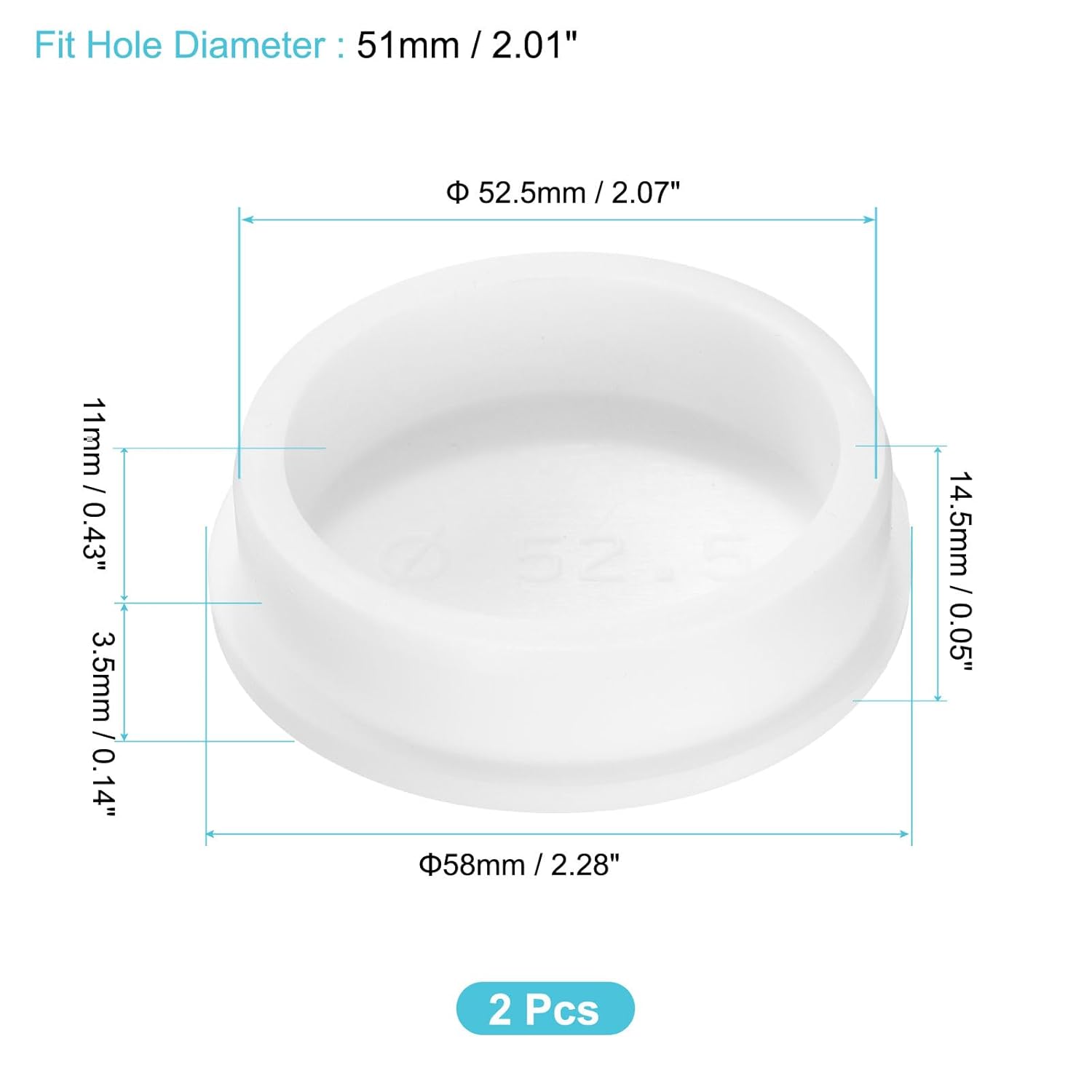 uxcell 2Pcs Silicone Hole Plug, Waterproof Round Rubber Stoppers Bottle Seal Plugs Tube Pipe End Caps for 51mm/2.01" Hole for Bathtub Bottle, White