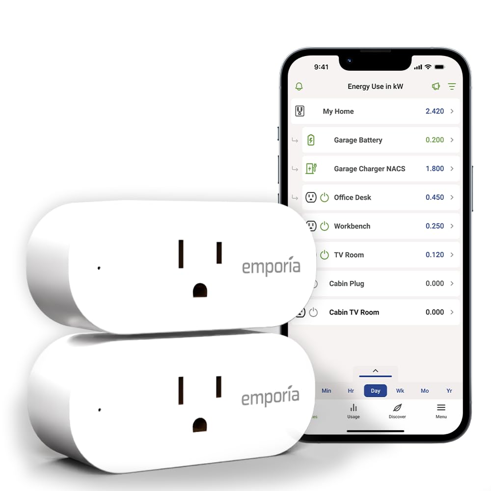 Emporia Energy Monitoring Smart Plug, WiFi Smart Outlet Plug Works with Alexa and Google Home - 15a WiFi Outlet with Timer, Mobile App, Home Energy Monitor, Scheduling - 2.4ghz WiFi Only (2 Pack)