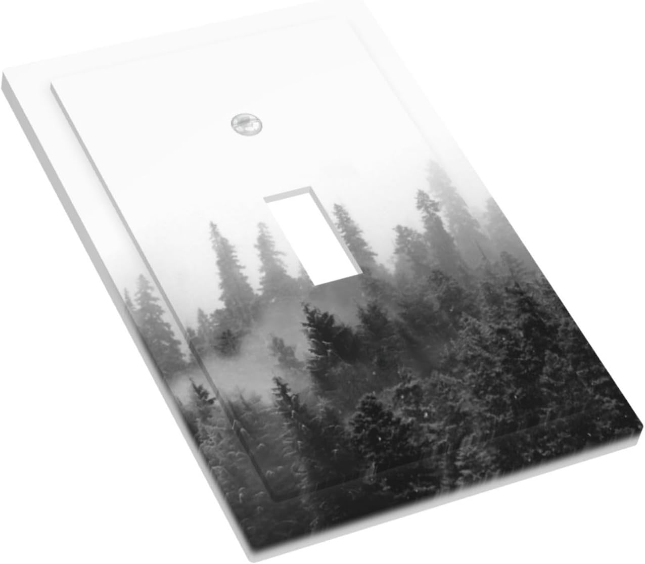Decorative Light Switch Cover Fores Black White Landscape Misty Woods 1 Gang Single Toggle Device Electrical Faceplate Switchplates Decorator Outlet Wall Plate For Farmhouse Cabin Decor