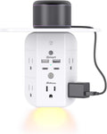 Wall Outlet Extender with Shelf and Night Light, Surge Protector, USB Wall Charger with 5 AC Outlets and 2 USB A Ports 2 USB C Ports Wide Space 3-Sided Power Strip Multi Plug Outlets