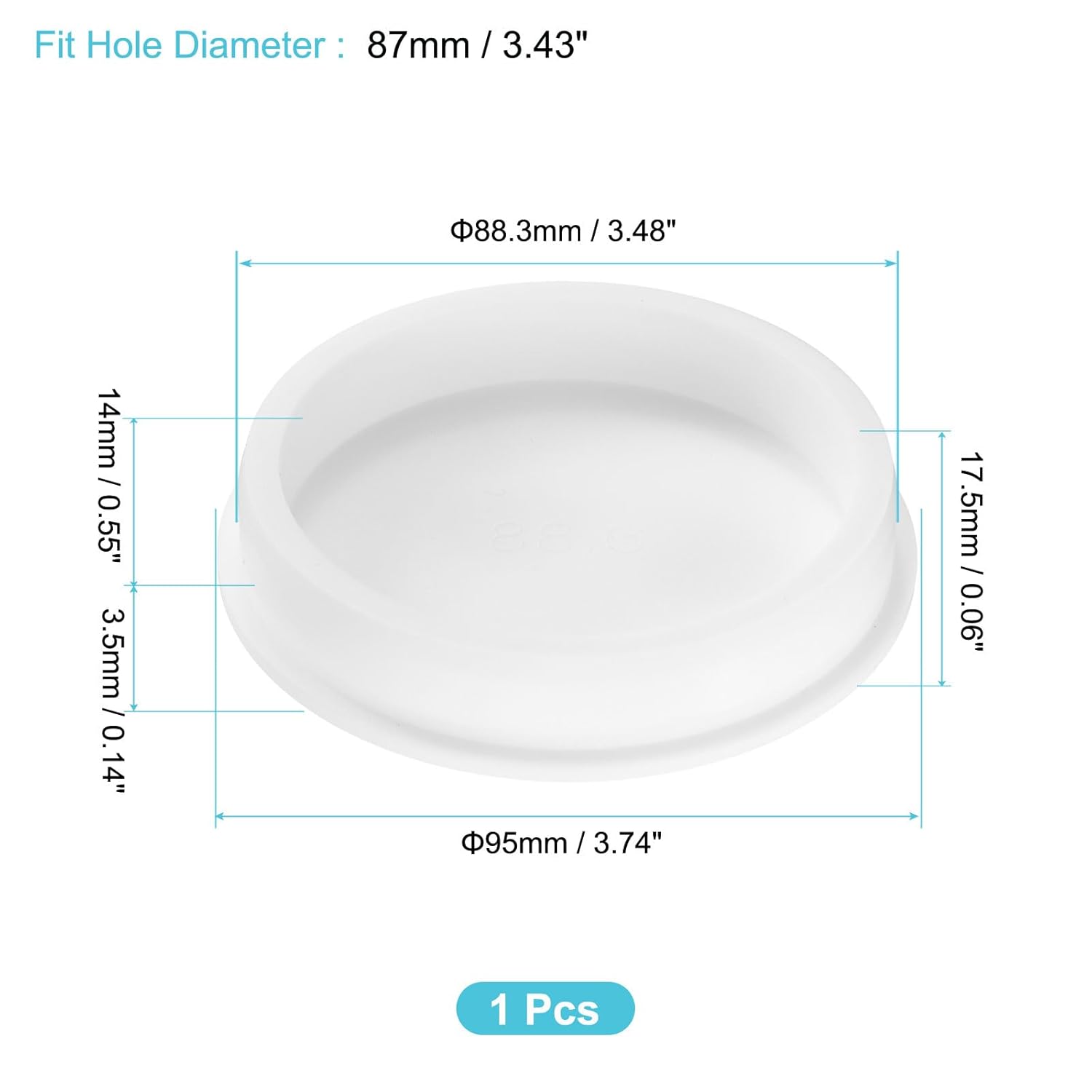 uxcell 1Pcs Silicone Hole Plug, Waterproof Round Rubber Stoppers Bottle Seal Plugs Tube Pipe End Caps for 87mm/3.43" Hole for Bathtub Bottle, White