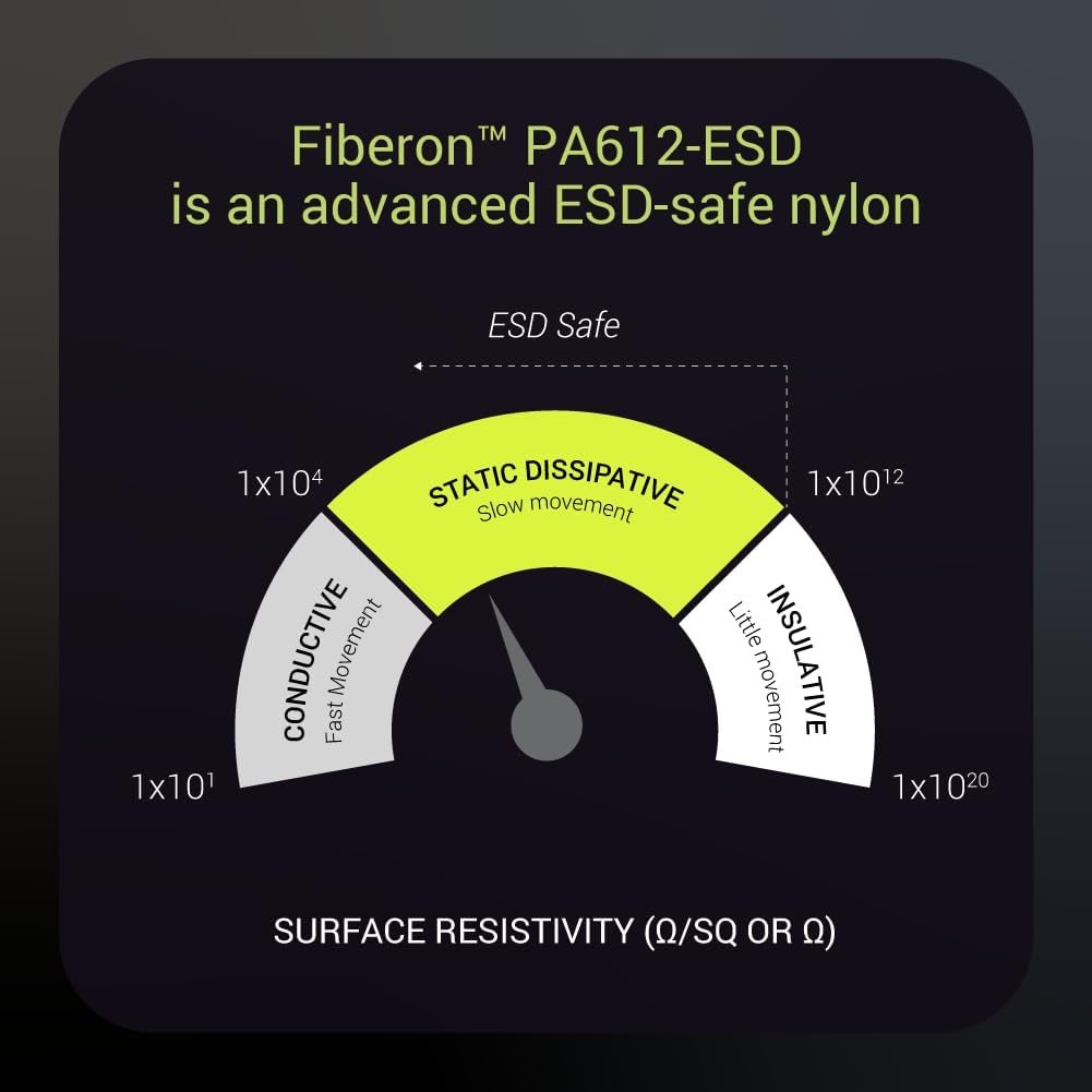 Polymaker Fiberon PA612-ESD 3D Printer Filament 1.75mm 0.5kg, ESD-Safe Carbon Fiber Nylon, Heat Resistant to 150°C, Chemical Resistant, Industrial Grade Strength, PCB Fixtures, Electronics Housings