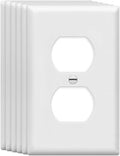 Mid-Size Duplex Outlet Cover Wall Plates 1-Gang 4.89" x 3.12" Switch Outlet Electrical Cover Plate Unbreakable Thermoplastic Faceplate for Light Receptacle Outlet Switch, White (6 Pack)