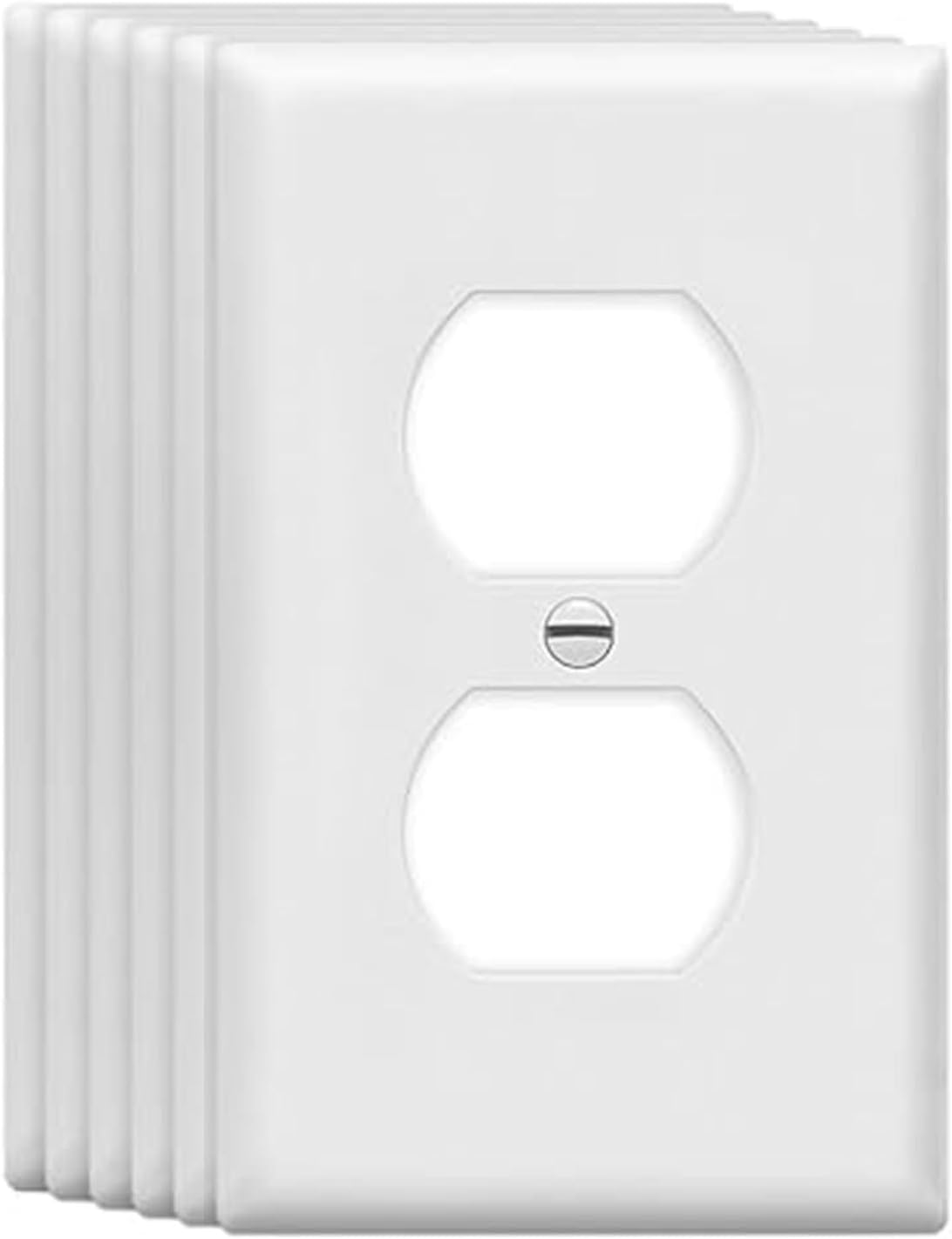 Mid-Size Duplex Outlet Cover Wall Plates 1-Gang 4.89" x 3.12" Switch Outlet Electrical Cover Plate Unbreakable Thermoplastic Faceplate for Light Receptacle Outlet Switch, White (6 Pack)