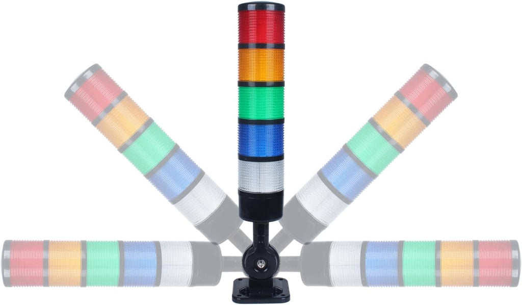 Led Signal Tower Stack Lights, Industrial Signal Warning Lights, Column Tower Lamp with Rotatable Base, Steady/Flashing Switchable,12V 24V DC(5-Layer, with Buzzer) Black