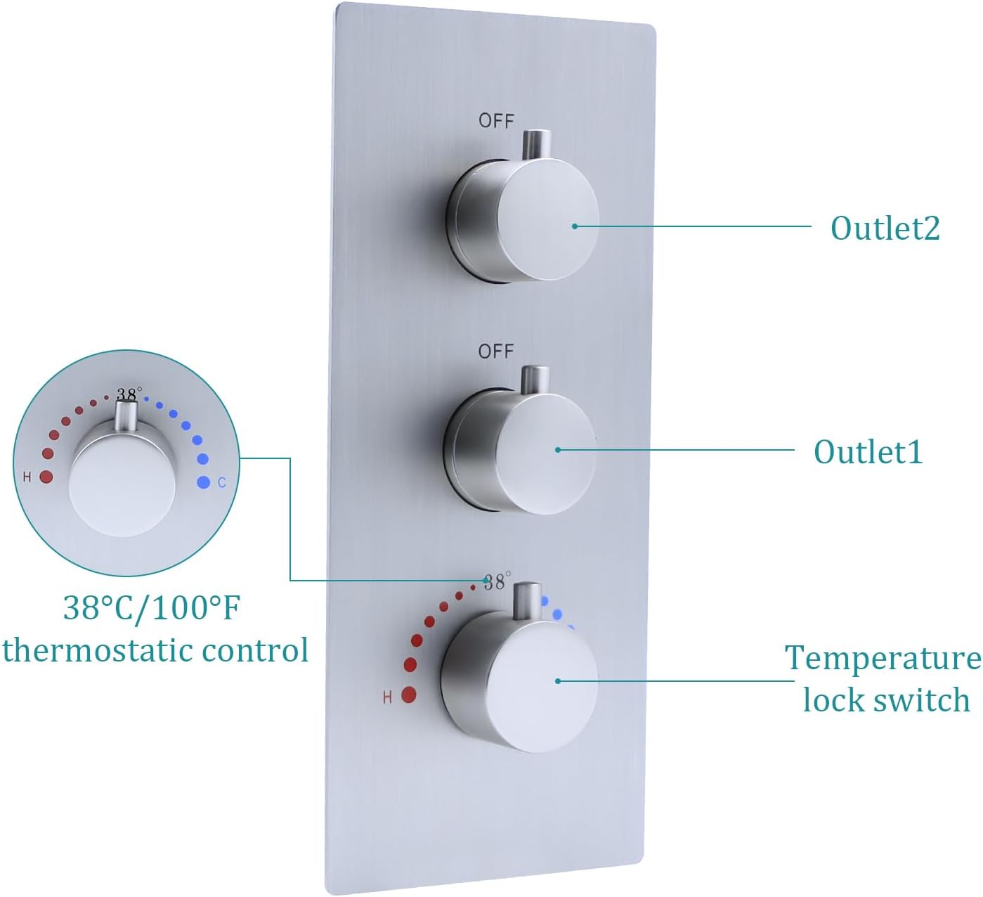 2 Function Shower Thermostatic Valve 3 Round Knob Valve Body Can Control Water Volume and Work at the Same Time Concealed Brass Bathroom Replacement Rough-In Valve(Brushed Nickel, 2-Way)