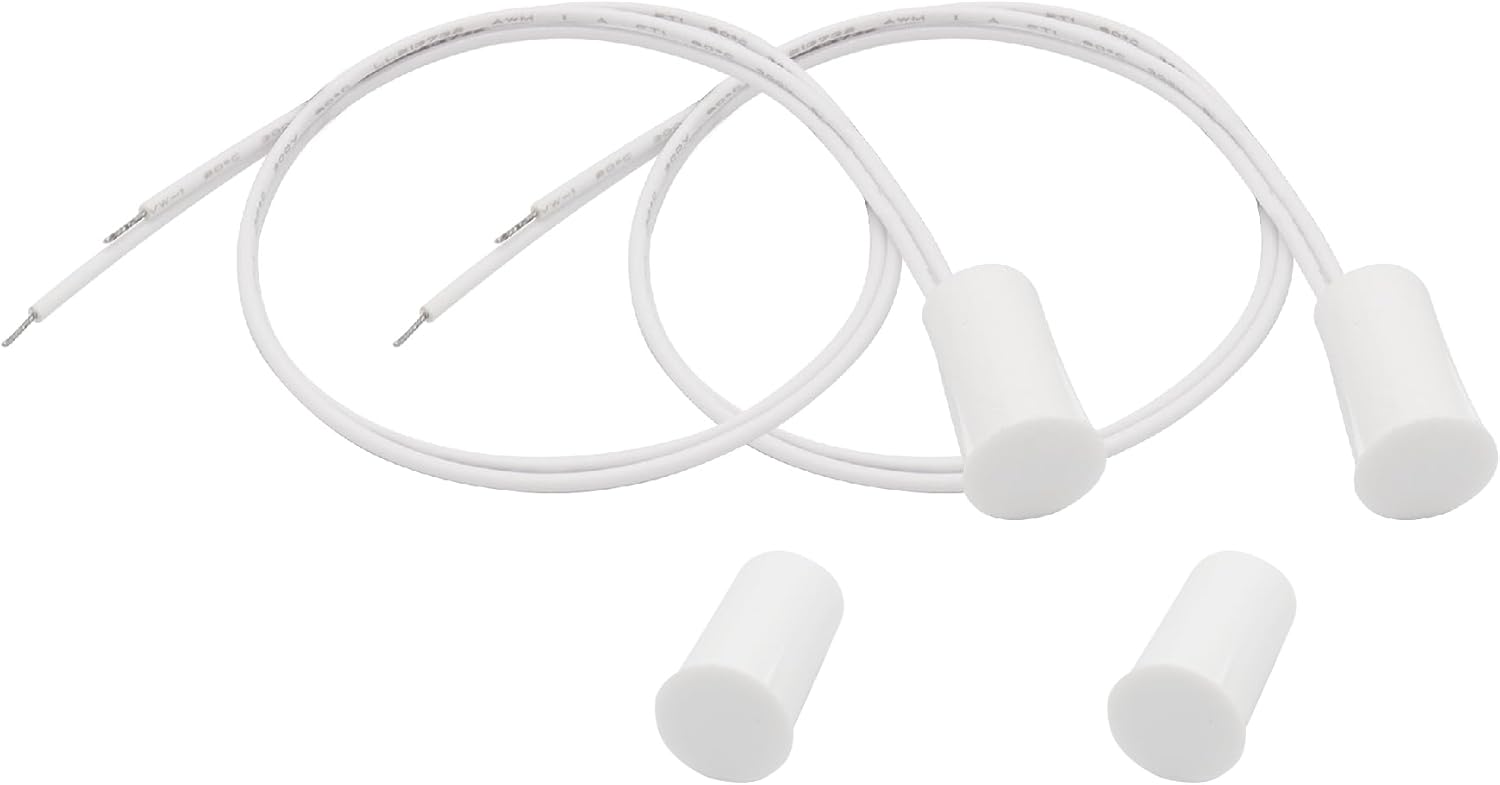 2PCS Recessed Wired Security Window Door Contact Sensor, Normally Closed NC, Door Alarm Magnetic Reed Switch with 2 Wire, ABS White, RC-33