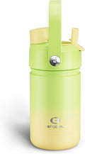 Kids Insualated Water Bottle with Straw - 12oz Stainless Steel Water Bottle with Dual Spouts, Leak-Proof, BPA-Free, Double Wall Vacuum Keeps Cold for 24 Hours for Sports, Travel, School (Morning Dew)
