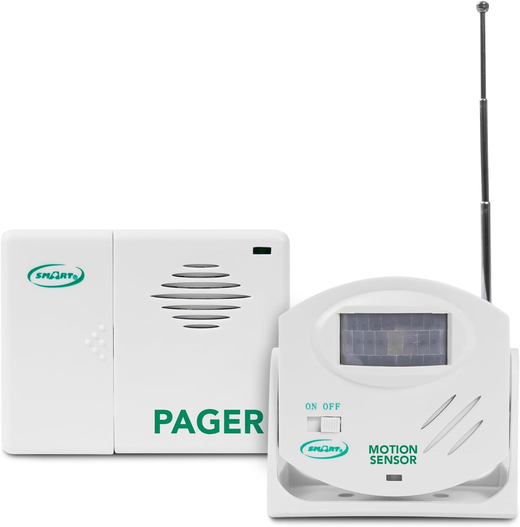 Smart Caregiver Wireless Motion Sensor Alarm System with Pager for Fall and Wandering Prevention | Mountable Motion Detector Alarm Alerts Medical Caregiver with Up to 300' Range | Bed or Door Movement