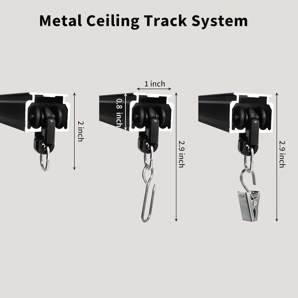 Ceiling Mount Curtains Track Room Divider Privacy Partition Separator Curtain Tracks Rods Heavy Duty RV Shower Outdoor Rail Clip Hook Set, Black 3-21ft