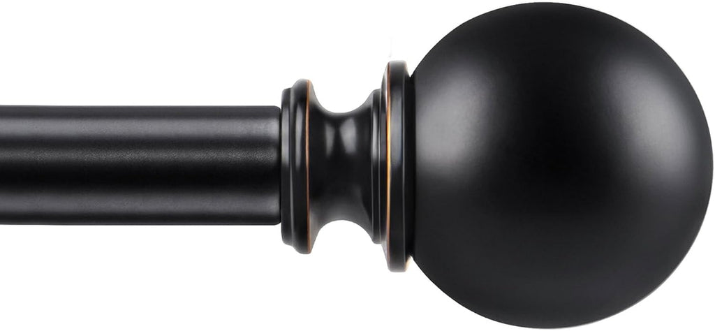 KAMANINA Curtain Rods for Windows 48 to 84 Inches, Black Curtain Rod 32 to 86 Inches (2.6-7.1ft), 7/8 Inch Decorative Drapery Rod with Round Finials