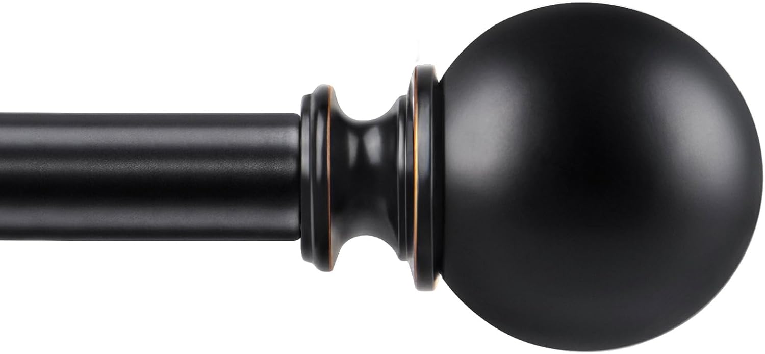 KAMANINA Curtain Rods for Windows 48 to 84 Inches, Black Curtain Rod 32 to 86 Inches (2.6-7.1ft), 7/8 Inch Decorative Drapery Rod with Round Finials