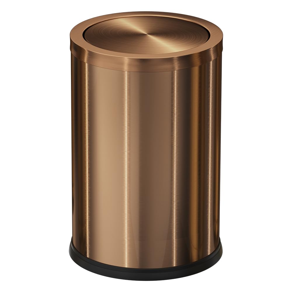 Antique Brass Bathroom Trash can with lid，Stainless Steel,Small Grabage Can with Flipping Lid, 9L/2.4Gal for Living Room,Bedroom,Guest Room,Hotel (Rose Gold)