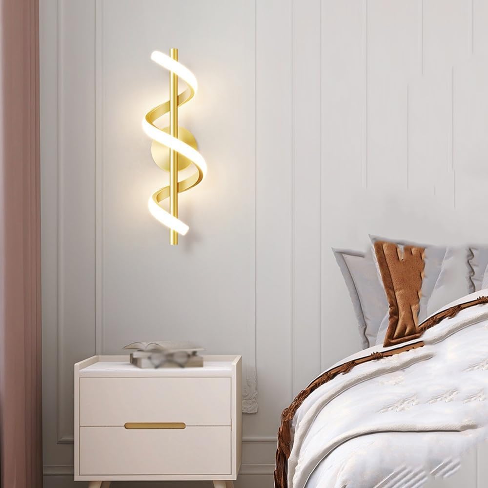 Modern LED Spiral Wall Sconce Minimalist Dimmable Sconce Lighting Fixture Tri-Color Dimmable Wall Lamps for Bedroom Living Room Hallway Decor