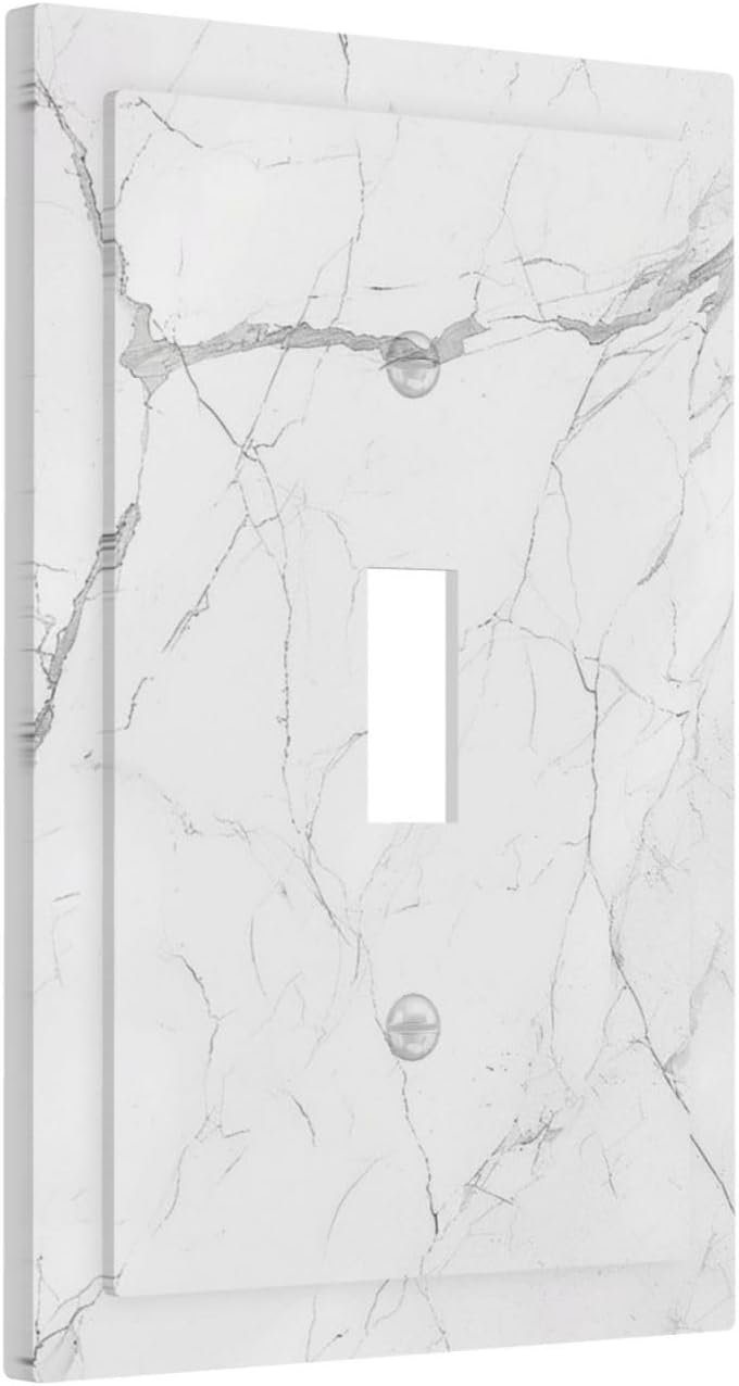 Decorative Light Switch Cover White Grey Abstract Modern Marble 1 Gang Single Toggle Device Electrical Faceplate Switchplates Decorator Outlet Wall Plate for Bathroom Kitchen Decor