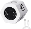 Productivity Timer Flip Gravity Sensor Pomodoro Cube Timer Countdown & Countup,1/5/10/30/60min Preset & Custom Timing, Mute/Vibrate/Sound for ADHD,Work,Study,Kitchen(1, White Hexagon)
