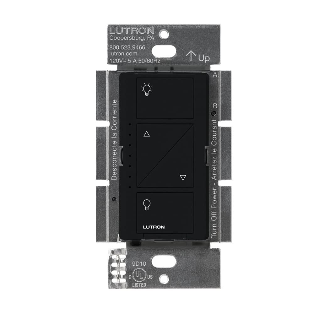 Lutron Caseta Original Smart Dimmer Switch (Lutron Smart Hub Required), for LED Lights, 150 Watt, Single-Pole/3-Way, No Neutral Required, PD-6WCL-BL, Black, 4 Pack