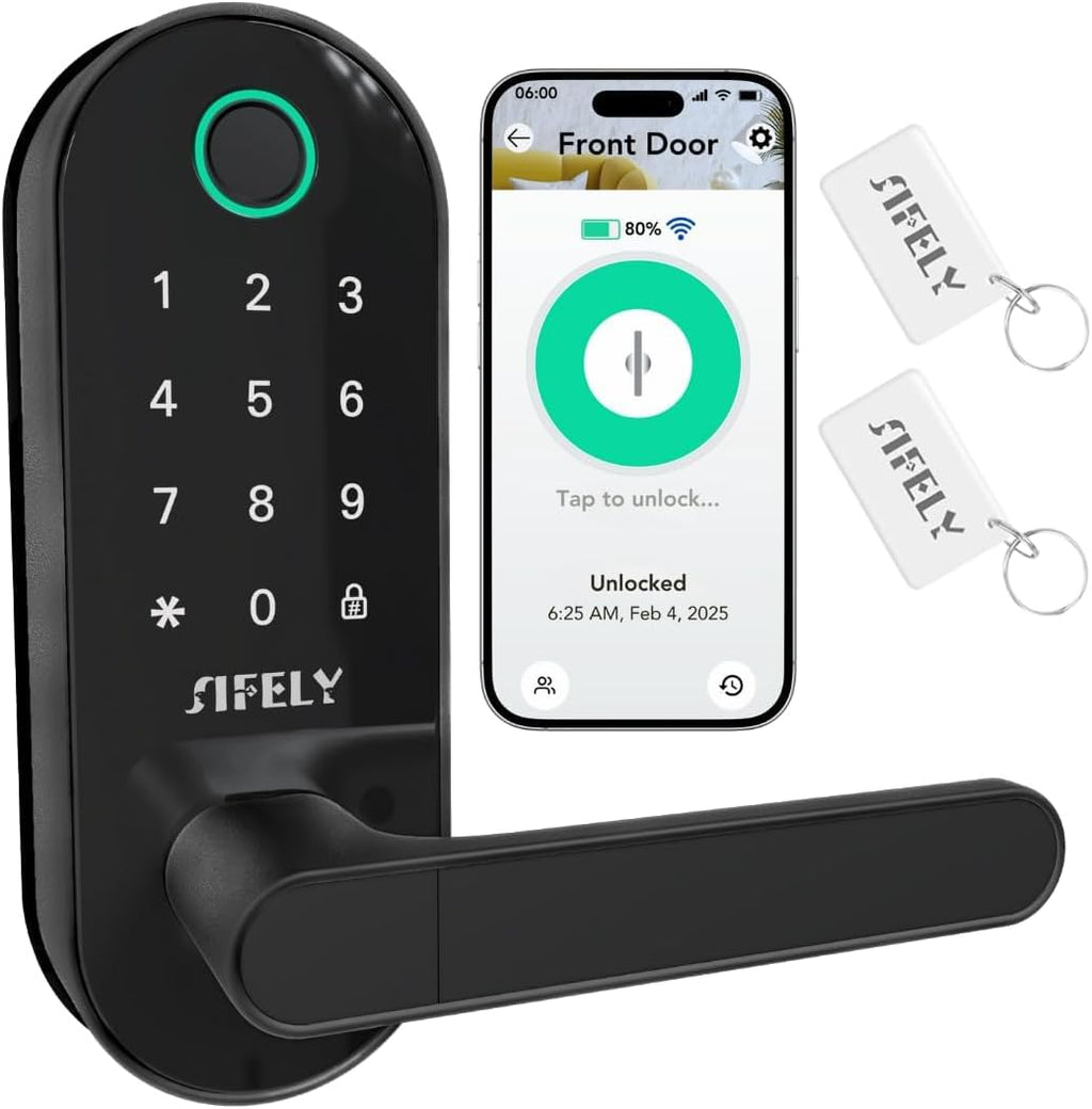 Built-in WiFi Fingerprint Smart Door Lock with Handle & Keypad – Keyless Entry with Code, App Remote Control, Auto-Lock for Front Door, Home & Airbnb, Works with Alexa & Google, Easy DIY Install
