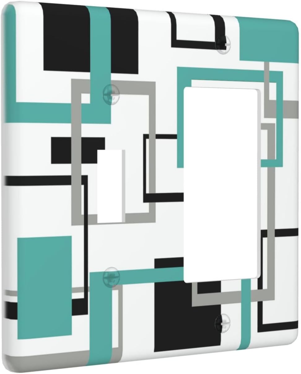 Geometric Turquoise Black Gray Modern Abstract Boho Outlet Covers 1 Toggle 1 Rocker Combination Decorative Wall Plate Electrical Switch Plates Light Switch Cover Plate for Office Nursery Decor