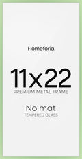 Homeforia 11x22 Newspaper Frame Sage Green, High End Metal 11 x 22 Picture Frame without Mat, 22x11 Thin Sage Green Poster Frames for Wall, 11by22 Photo Art Frame, Tempered Glass, Wall Kit, Set of 1