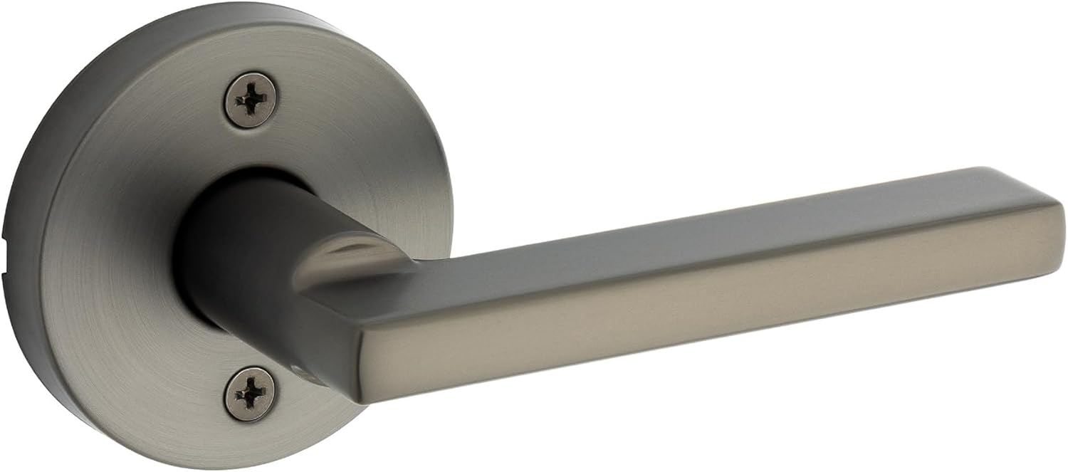 Kwikset Halifax Dummy Door Handle, Round Single Sided Lever for Closets, French Double Doors, and Pantry, Gunmetal Non-Turning Reversible Interior Push/Pull Lever
