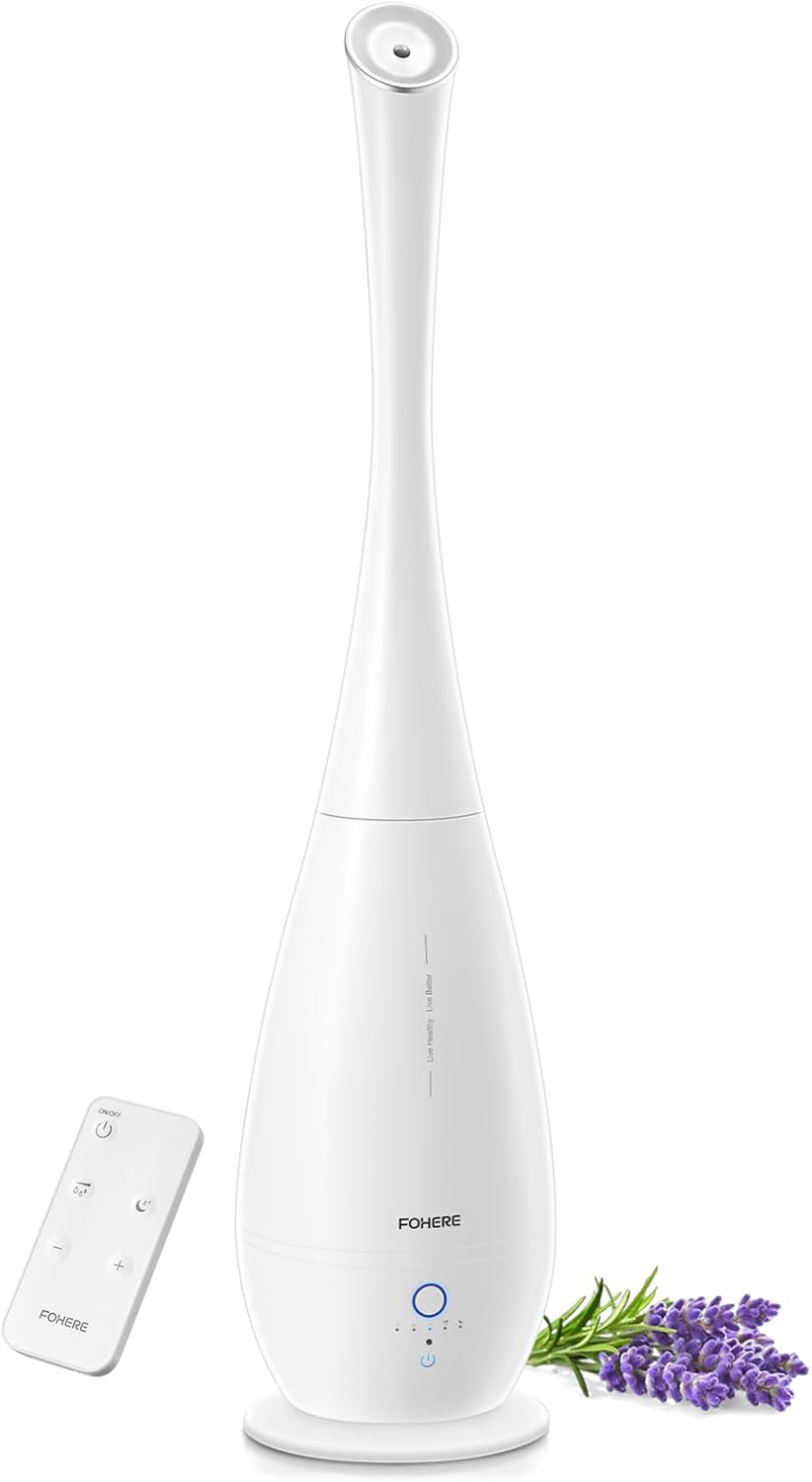 FOHERE Humidifiers for Bedroom Large Room, 5L Cool Mist Quiet Humidifier 48H Long Last for Indoor Plant, Baby, Home, Office with Humidity Sensor, Aroma Box, 3 Speed Settings, White