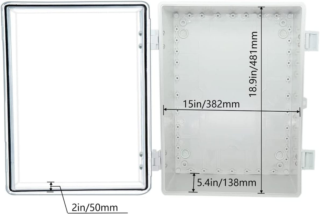 Co. ABS Waterproof IP67 15.75" x 19.68" x 7.87" Clear Cover Hinged Electronics Box with Mounting Plate, Bracket