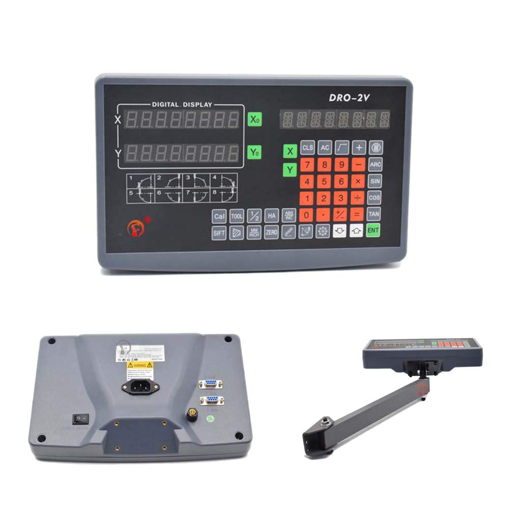 TOAUTO Digital Readout DRO, 2 Axis LCD Display 1um Glass Linear Scale Meter for CNC Milling Lathe EDM Machine