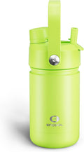 Kids Insualated Water Bottle with Straw - 12oz Stainless Steel Water Bottle with Dual Spouts, Leak-Proof, BPA-Free, Double Wall Vacuum Keeps Cold for 24 Hours for Sports, Travel, School (Sharp Green)