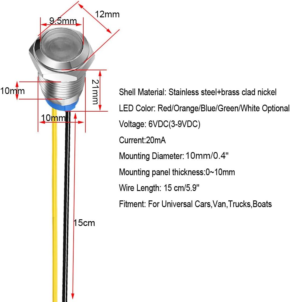5pcs 10mm LED Metal Indicator Light 110V-220VAC Waterproof Signal Lamp (White)