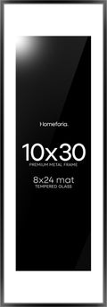 Homeforia 10x30 Picture Frame Black, High End Metal 10x30 Poster Frames with Mat 8x24 for Photo, 10 x 30 Black Frame Matted to 8 by 24 Print, 30x10 Panoramic Frames, Tempered Glass, Wall Kit, Set of 1