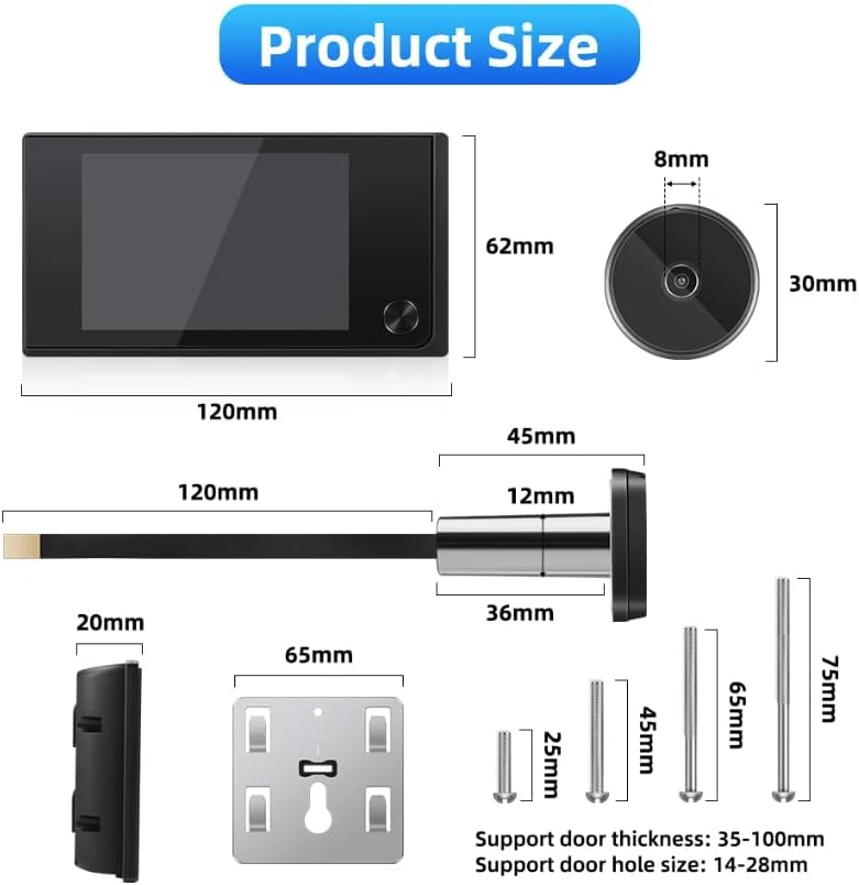 3.5 Inch Door Peephole Camera, HD Digital Peephole Door Viewer, Low Power High Resolution Door Eye Hole Camera for Outdoor Security Monitoring (No Need to Transmit Radio)