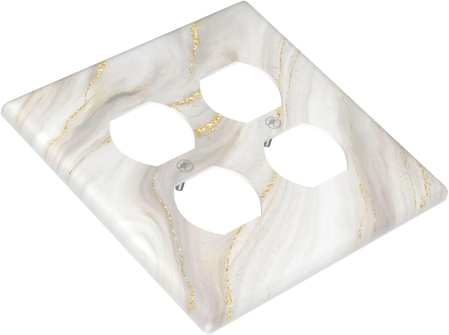 White Grey Gold Marble Simple Tiles Outlet Covers 2 Gang Double Duplex Decorative Light Switch Covers Electrical Wallplates Socket Faceplate for Bathroom Kitchen Decor