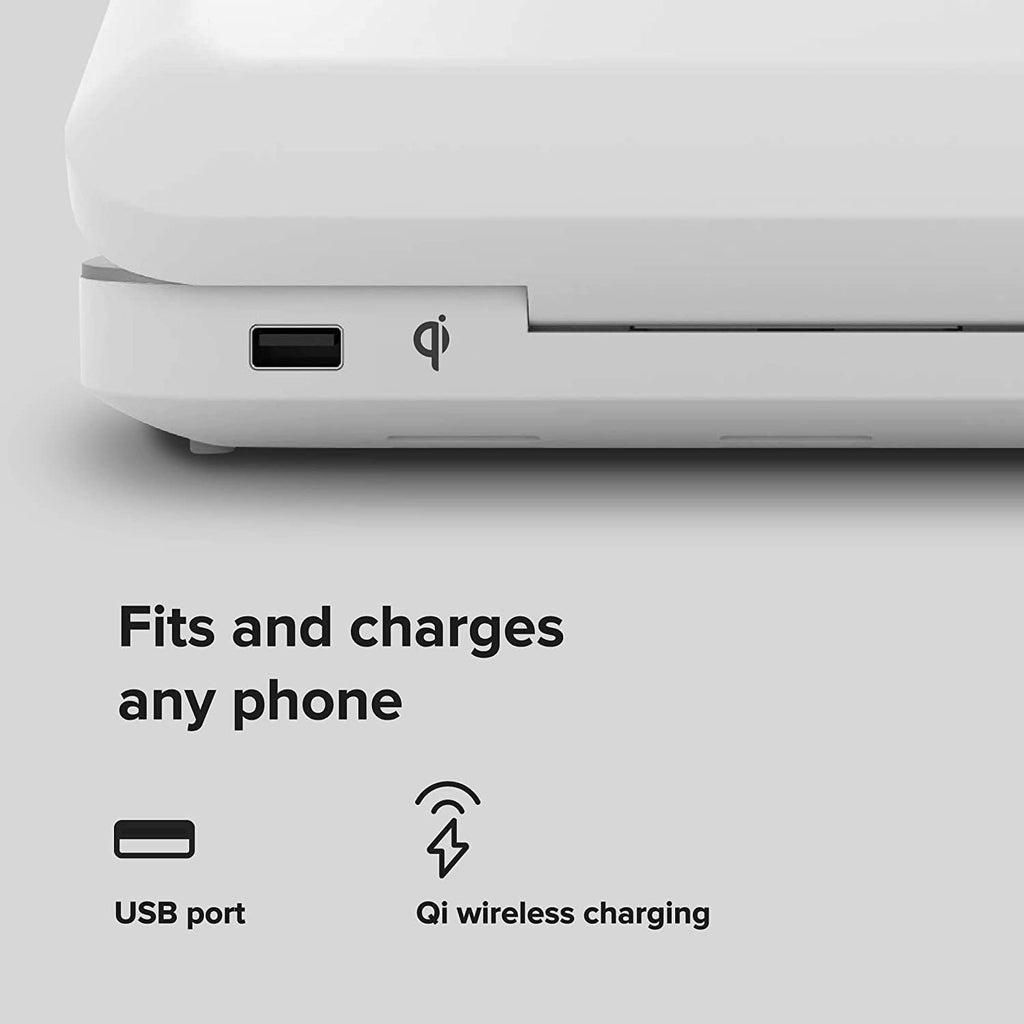 PhoneSoap Go Battery Powered UV Cell Phone Sanitizer & Universal Phone Charger Box | Patented & Clinically Proven 360-Degree UV Sanitizer Box for Smartphones | Disinfects & Charges On The Go (White)
