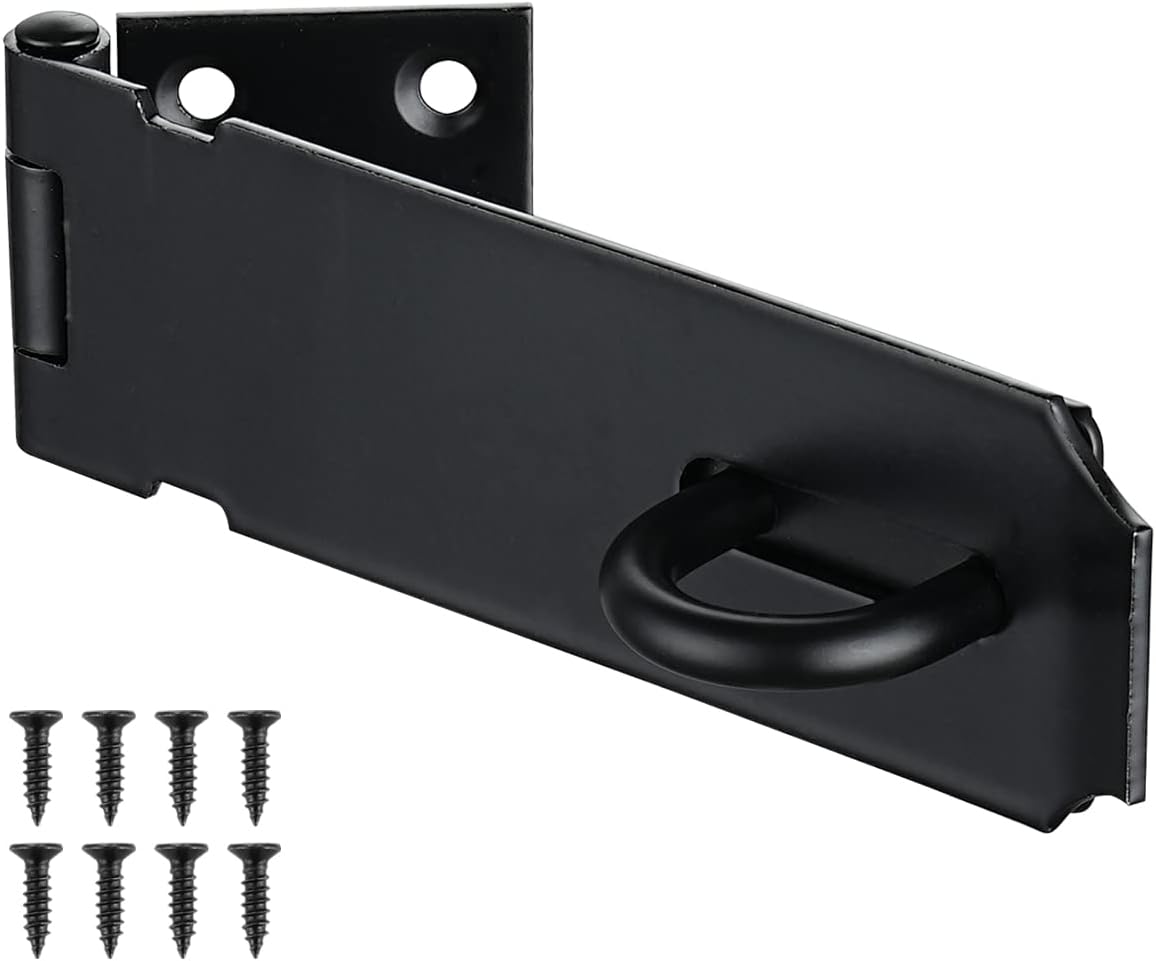 JQK Door Hasp Latch Lock, 5 Inch 304 Stainless Steel Safety Packlock Clasp Thickness 1.9 mm, Matte Black, DL130-PB