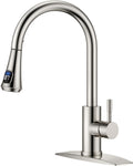 FORIOUS LED Kitchen Faucet with Pull Down Sprayer, Brushed Nickel, Single Handle Modern Stainless Steel Sink Faucet with Temperature Digital Display, Suitable for Farmhouse Camper Rv Bar