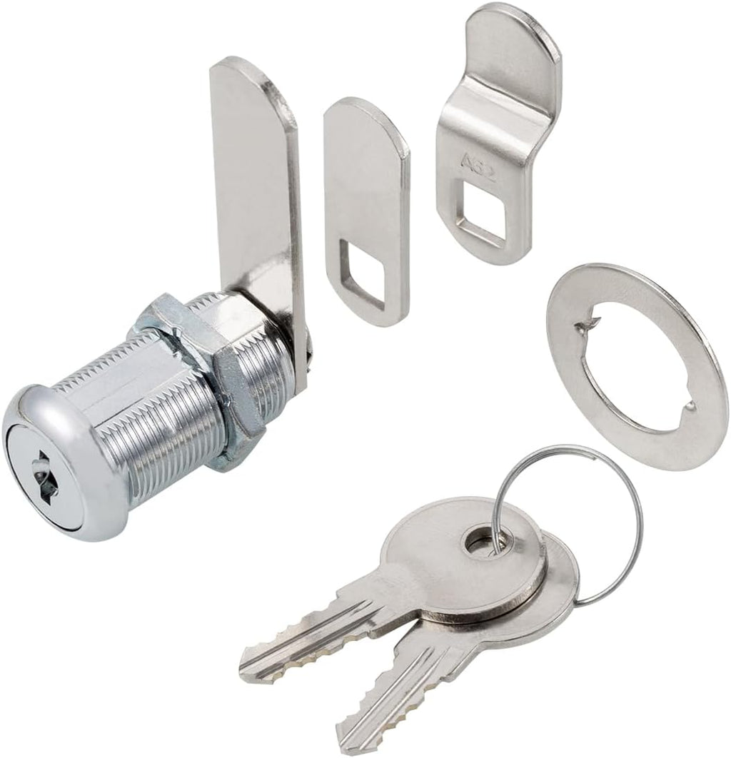 Cabinet Cam Locks Keyed Alike, 1-1/8” Cylinder Cam Locks for Tool Box RV Compartment Mailbox Vending Machine Drawer File Cabinet, Fits 7/8” Max Panel Thickness, Chrome Finish with 3 Cams and 2 Keys