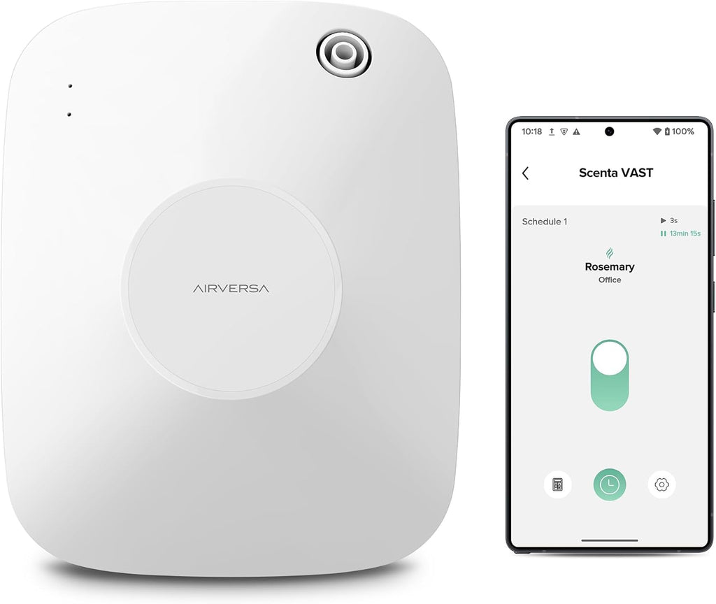 Airversa Smart Waterless Essential Oil Diffuser Scent Air Machine with 12A1V Power Adapter for Large Rooms Spaces Home and Commercial Use, Up to 2000 sq ft 400 mL Capacity Scent Diffuser, White ANA