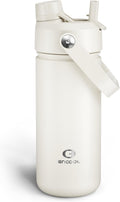 ENCOOL Insulated Water Bottle with Straw Stainless Steel Water Bottle, Leak-Proof, BPA-Free, Double Wall Vacuum Keeps Cold for 24 Hours for Sports, Travel, School (18 oz, Cream Moon)